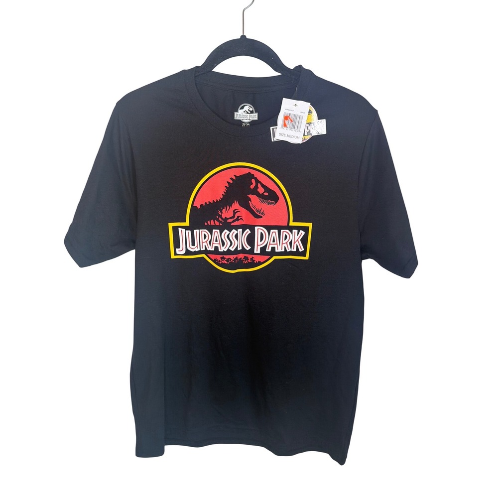 Jurassic Park Graphic T-Shirt Mens Medium Black Red Yellow Logo New With Tags